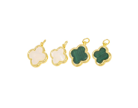 Gold Four Leaf Flower Charm,MOP Four Leaf Clover Charm,Malachite Green Four Leaf Charms,Mother Of Pearl Flower Charm,CPG1191-1189-1193-1177