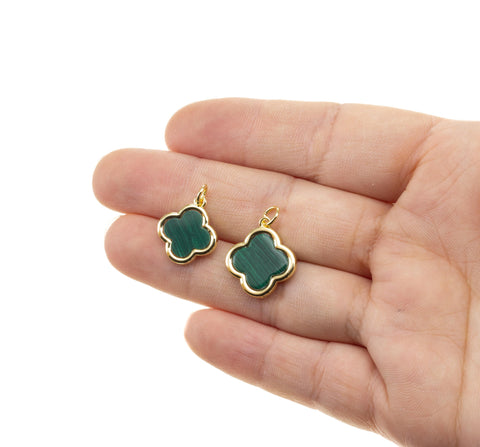 Gold Four Leaf Flower Charm,MOP Four Leaf Clover Charm,Malachite Green Four Leaf Charms,Mother Of Pearl Flower Charm,CPG1191-1189-1193-1177