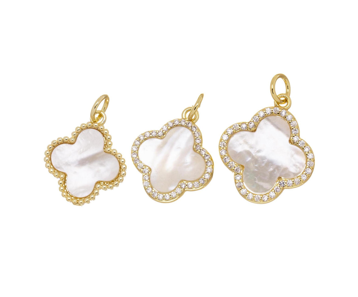 Gold Four Leaf Flower Charm With Mother Of Pearl,MOP Four Leaf Clover Charm,Mother Of Pearl Flower Charm For Jewelry Making,CPG783-1188-1190