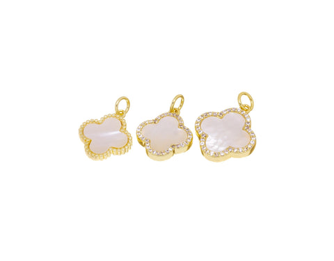 Gold Four Leaf Flower Charm With Mother Of Pearl,MOP Four Leaf Clover Charm,Mother Of Pearl Flower Charm For Jewelry Making,CPG783-1188-1190