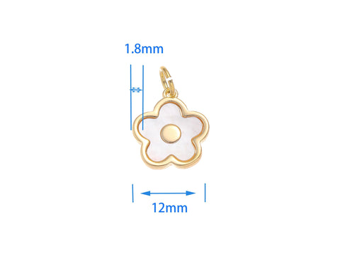 -18k Gold Flower Charm With White Mother Of Pearl, Flower MOP Gold/Silver Charm, Dainty Disc Inlay MOP Shell Flower Charm, CPG1222