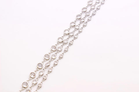 -18k Gold Or Silver Plated  CZ Diamond by the ft Round Shape Chain, CZ Pave, for Necklace/Bracelet, 4, 5, or 6 mm, CHG1063-1065