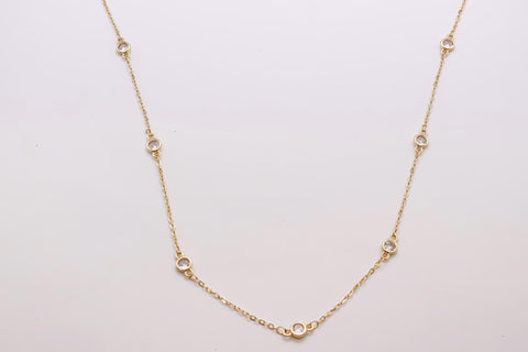 -18k Gold Plated or Silver Chain, Spaced out Stations, Tiny Circle Round CZ,  Stone Link Chain Bulk, Chain Sold by the Foot, CHG1061,CHS1061