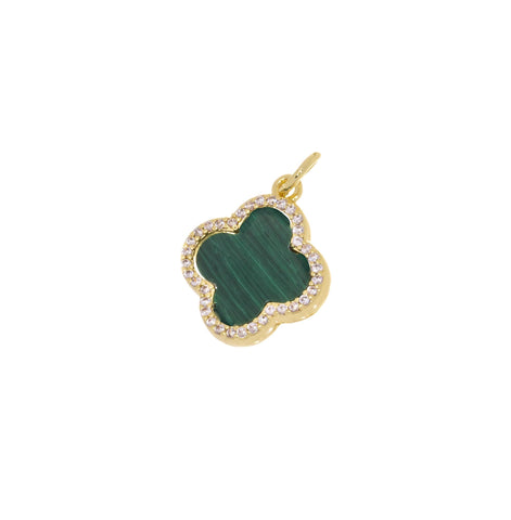 Gold Four Leaf Flower Charm With Malachite Green Inlay,Four Leaf Clover Charm,Malachite Green Flower Charm For Jewelry Making,CPG1192