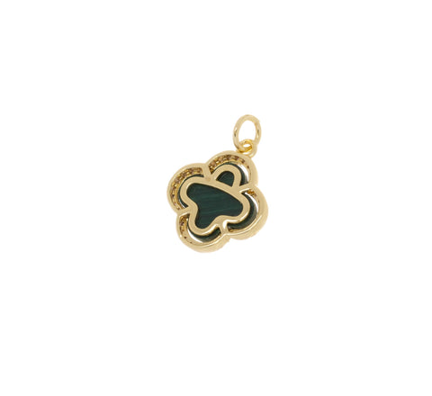 Gold Four Leaf Flower Charm With Malachite Green Inlay,Four Leaf Clover Charm,Malachite Green Flower Charm For Jewelry Making,CPG1192