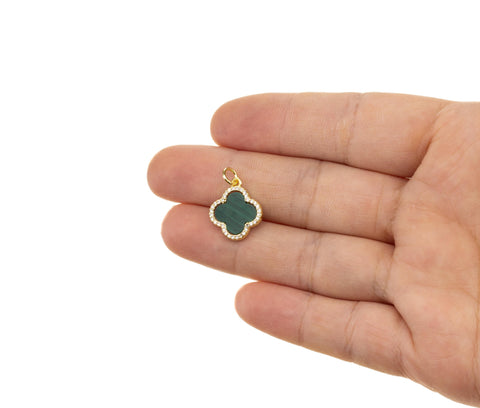 Gold Four Leaf Flower Charm With Malachite Green Inlay,Four Leaf Clover Charm,Malachite Green Flower Charm For Jewelry Making,CPG1192