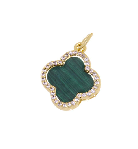 Gold Four Leaf Flower Charm With Malachite Green Inlay,Four Leaf Clover Charm,Malachite Green Flower Charm For Jewelry Making,CPG1192