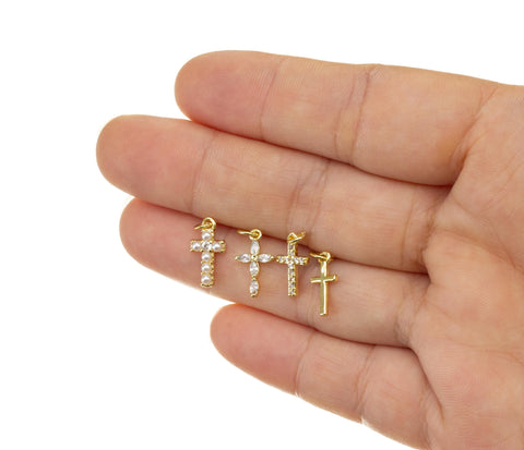 Mini Gold Cross Charms In 4 Different Designs,Tiny Pearl And CZ Cross Charms,Dainty Cross Charm For Jewelry Making,CPG1171-1125-1099-1154