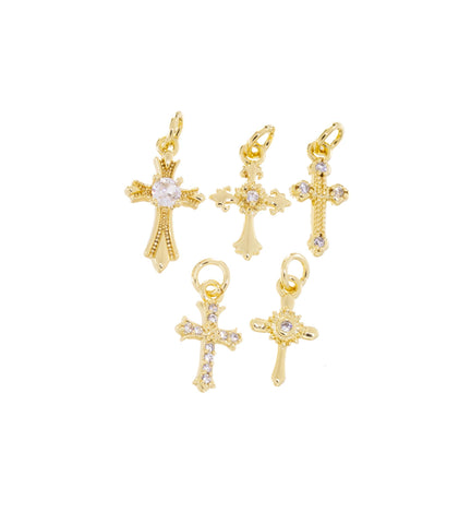 Mini Gold Cross Charms 5 Designs,Small CZ Cross Charms,Cross Charm For Jewelry Making, Necklace,Earrings,CPG1035-1036-1039-1040-1041