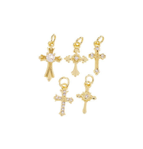 Mini Gold Cross Charms 5 Designs,Small CZ Cross Charms,Cross Charm For Jewelry Making, Necklace,Earrings,CPG1035-1036-1039-1040-1041