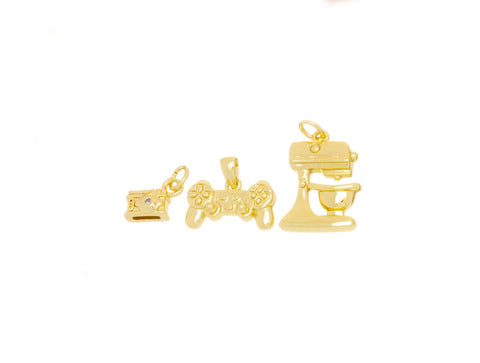 Gold Camera Joystick Controller And Mixer Charms,Tiny Camera Charm,Joystick Controller Charm,Dough Mixing Machine Charm,CPG794-2189-1564