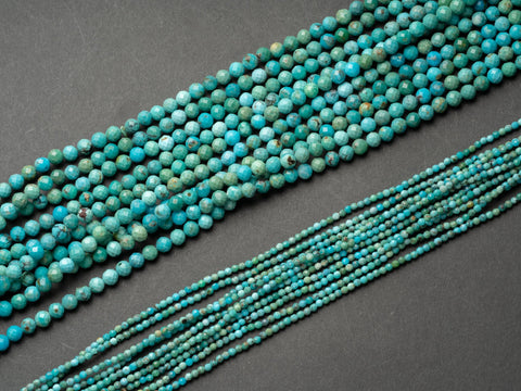 Natural AA Turquoise Round Sphere, Faceted Beads, 4mm or 2mm, Small Green Blue Gemstone Spacers, December Birthstone, FR150,FR151