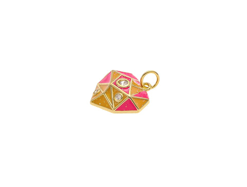 -18k Gold Beautiful Geometric Pink and Peach CZ Heart, Cute Heart Pendant, Unique Charms for Her, CPG2154