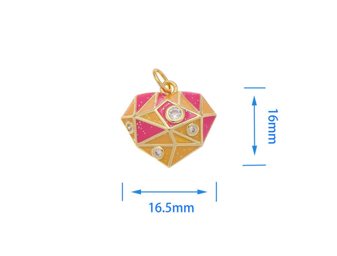 -18k Gold Beautiful Geometric Pink and Peach CZ Heart, Cute Heart Pendant, Unique Charms for Her, CPG2154