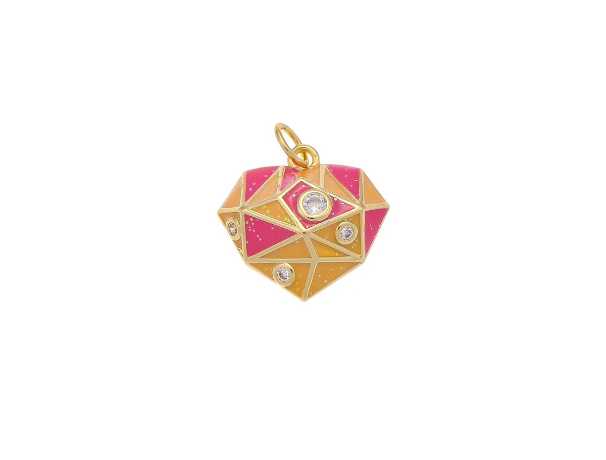 -18k Gold Beautiful Geometric Pink and Peach CZ Heart, Cute Heart Pendant, Unique Charms for Her, CPG2154