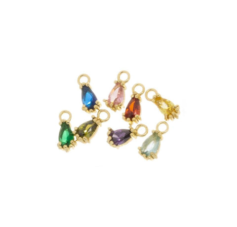 -5pcs, Tiny Gold Tear Drop CZ Charm,Pear Shape Color CZ Charm,Charm Bracelet Charm,Permanent Jewelry Making Charms,CPG795