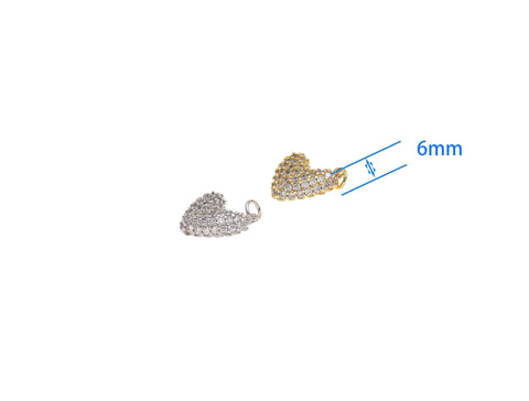 Gold And Silver Pave Puff Heart Charm,Dainty Puff Heart With CZ In Gold And Silver,Pave CZ Heart Charm For Jewelry Making,CPG1449