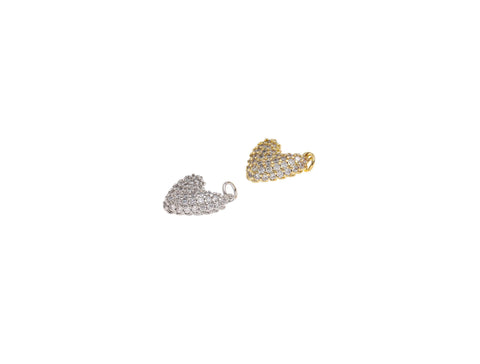 Gold And Silver Pave Puff Heart Charm,Dainty Puff Heart With CZ In Gold And Silver,Pave CZ Heart Charm For Jewelry Making,CPG1449