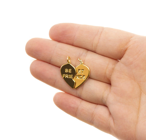 Best Friend Two Piece His And Hers Heart Charm,Gold Two Piece Heart Charm,Gift For Girlfriend Or Boyfriend,Valentine's Day Gift,CPG785