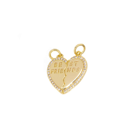 Best Friend Two Piece His And Hers Heart CZ Charm,Gold Two Piece Heart Charm,Gift For Girlfriend Or Boyfriend,Valentine's Day Gift,CPG784