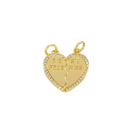 Best Friend Two Piece His And Hers Heart CZ Charm,Gold Two Piece Heart Charm,Gift For Girlfriend Or Boyfriend,Valentine's Day Gift,CPG784