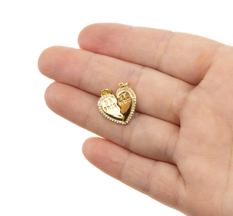 Best Friend Two Piece His And Hers Heart CZ Charm,Gold Two Piece Heart Charm,Gift For Girlfriend Or Boyfriend,Valentine's Day Gift,CPG784