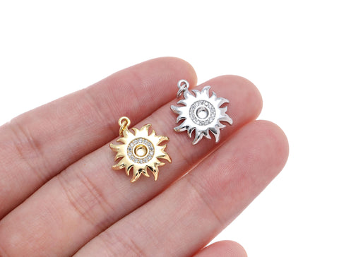 Gold And Silver Sun Charm With CZ,Dainty Pave Sun Charm In Gold And Silver,Pave CZ Sun Charm For Jewelry Making,CPG-CPS1451