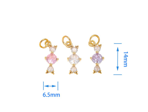 Gold 3 Stone Design Decorative Dainty Charm,Elongated 3 Tier CZ Charm For Jewelry Making,Pink White And Purple CZ ,CPG1456