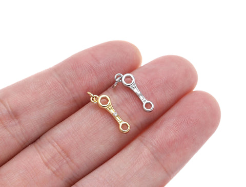 Gold And Silver Box End Wrench Charm With CZ,Permanent Jewelry Making Wrench Charm,Box End Wrench Charm For Jewelry Making,CPG-CPS1463