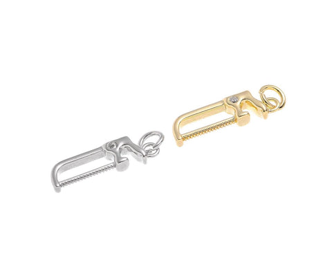 Gold And Silver Hacksaw Charm With CZ,Permanent Jewelry Making Hacksaw Charm In Gold And Silver,Hacksaw Charm For Jewelry Making,CPG-CPS1459