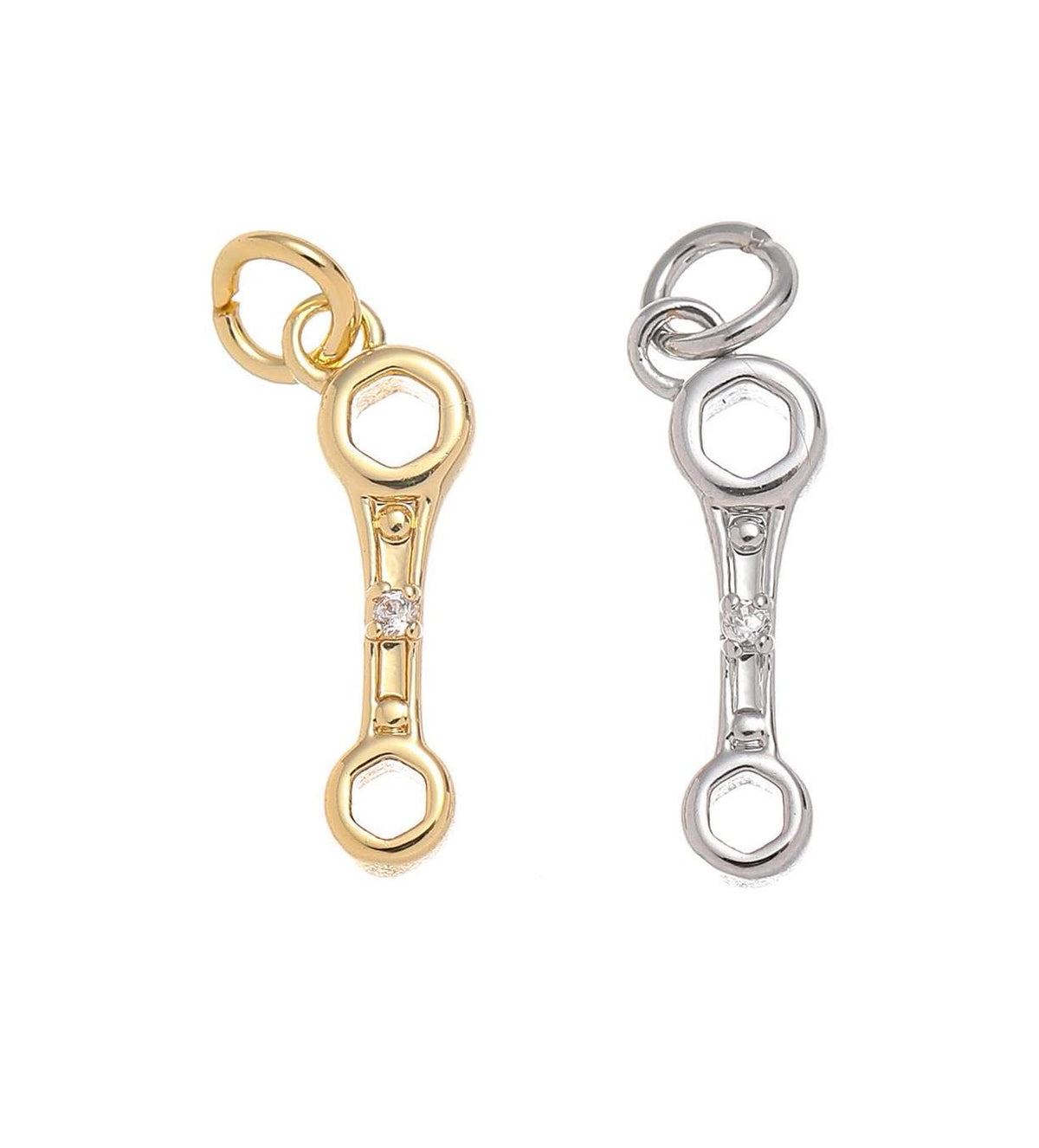 Gold And Silver Box End Wrench Charm With CZ,Permanent Jewelry Making Wrench Charm,Box End Wrench Charm For Jewelry Making,CPG-CPS1463