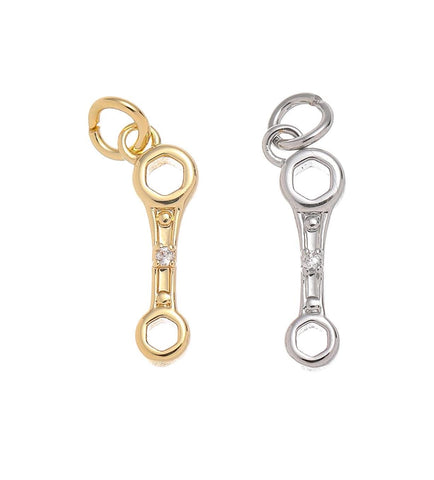 Gold And Silver Box End Wrench Charm With CZ,Permanent Jewelry Making Wrench Charm,Box End Wrench Charm For Jewelry Making,CPG-CPS1463