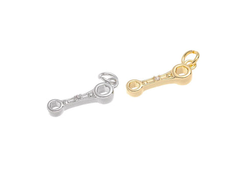 Gold And Silver Box End Wrench Charm With CZ,Permanent Jewelry Making Wrench Charm,Box End Wrench Charm For Jewelry Making,CPG-CPS1463