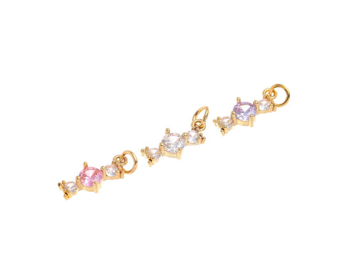 Gold 3 Stone Design Decorative Dainty Charm,Elongated 3 Tier CZ Charm For Jewelry Making,Pink White And Purple CZ ,CPG1456