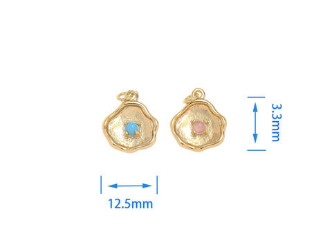 Gold Wavy Free Form Abstract Charm With Turquoise And Rose Quarts,Dainty Wavy Abstract Design Charm For Necklace And Earrings Making,CPG1469