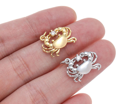 Gold And Silver Crab Charm With CZ,Crab Charm For Sealife Jewelry,Charm For Oceanic Jewelry Lovers,Dainty Reef Animal Charm,CPG-CPS1472