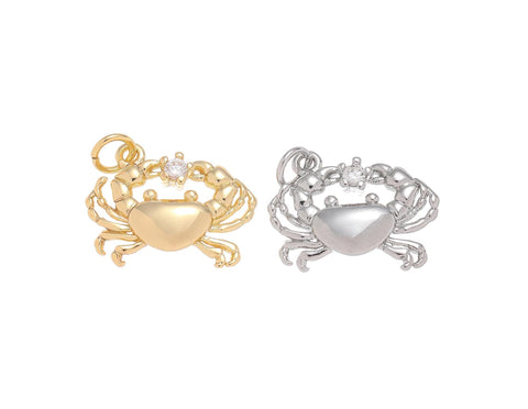 Gold And Silver Crab Charm With CZ,Crab Charm For Sealife Jewelry,Charm For Oceanic Jewelry Lovers,Dainty Reef Animal Charm,CPG-CPS1472