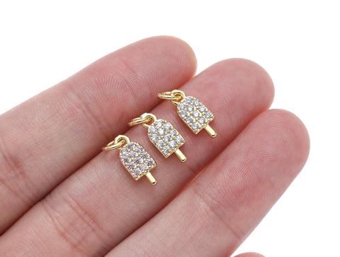 Gold Popsicle Stick Ice Cream Charm,Dainty Ice Cream Charm With CZ,Popsicle Stick Charm For Jewelry Making,Necklace Bracelet Earring,CPG1462