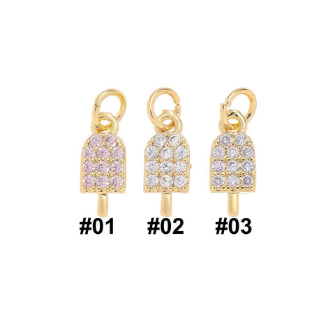 Gold Popsicle Stick Ice Cream Charm,Dainty Ice Cream Charm With CZ,Popsicle Stick Charm For Jewelry Making,Necklace Bracelet Earring,CPG1462