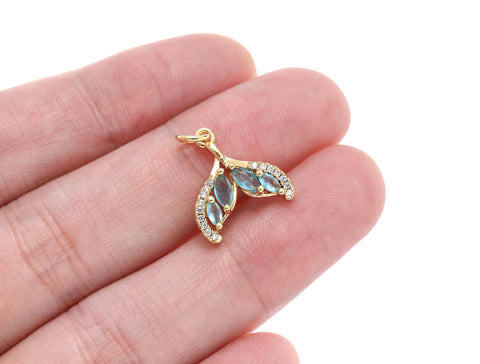 Gold Whale Tail Good Luck Charm,Whale Tail Charm With Open Jump Ring,Sealife Jewelry Making Charm,CZ Whale Tail Gold Charm,CPG1479