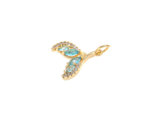 Gold Whale Tail Good Luck Charm,Whale Tail Charm With Open Jump Ring,Sealife Jewelry Making Charm,CZ Whale Tail Gold Charm,CPG1479