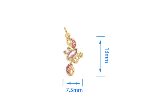 Gold Crab Charm With CZ,Crab Charm For Sealife Jewelry Making,Reef Animal CZ Charm For Necklace And Earrings,CPG1560