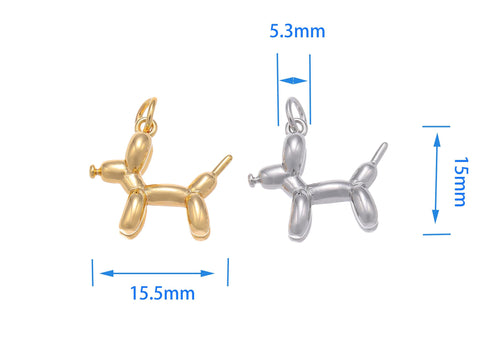 Gold or Silver, Birthday Balloon Dog Charm, Rainbow Balloon Dog, Balloon Dog Birthday Party Favors, Birthday Balloon Charm, CPG1205, CPS1205