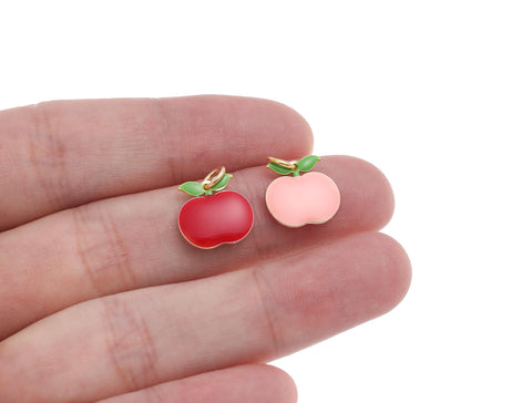 Red Apple or Pink Peach Charm, gifts for Teachers, Fruit lover, Georgia Peach Vegan, CPG1238