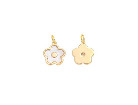 -18k Gold Flower Charm With White Mother Of Pearl, Flower MOP Gold/Silver Charm, Dainty Disc Inlay MOP Shell Flower Charm, CPG1222