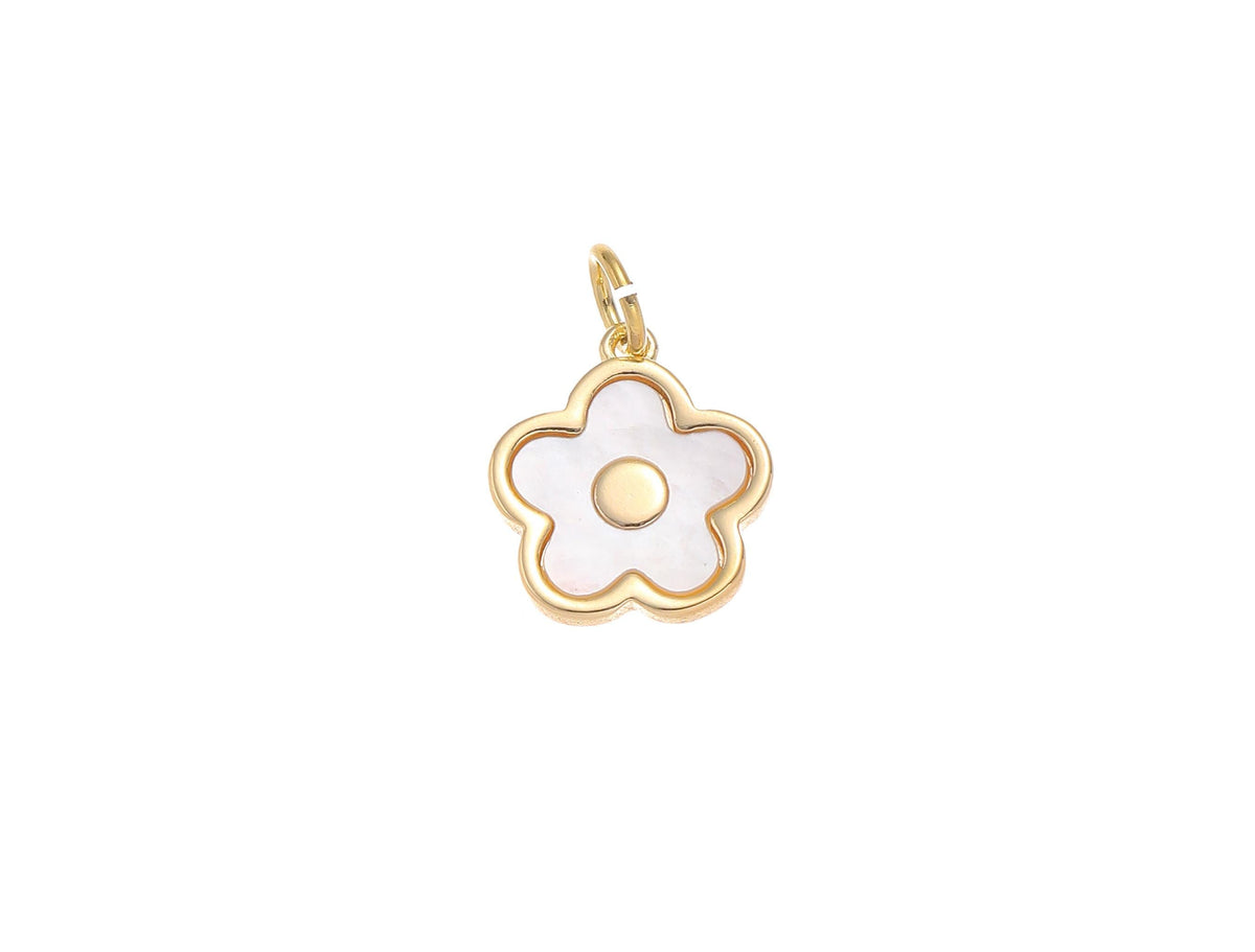 -18k Gold Flower Charm With White Mother Of Pearl, Flower MOP Gold/Silver Charm, Dainty Disc Inlay MOP Shell Flower Charm, CPG1222