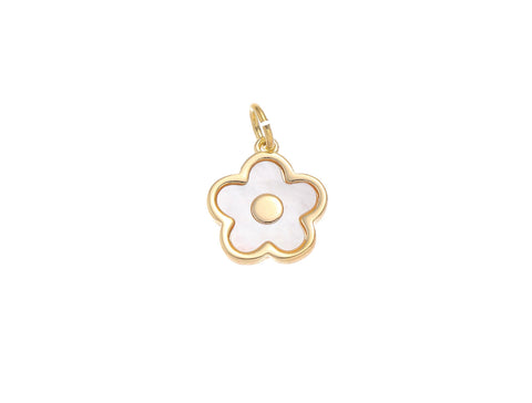 -18k Gold Flower Charm With White Mother Of Pearl, Flower MOP Gold/Silver Charm, Dainty Disc Inlay MOP Shell Flower Charm, CPG1222