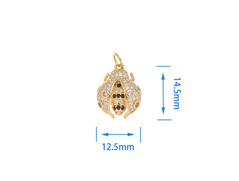 -18k Gold Ladybug Gold Pave Charm, CZ Ladybug Colorful Charm, Ladybug Charm For Necklace Or Earrings, CPG1588