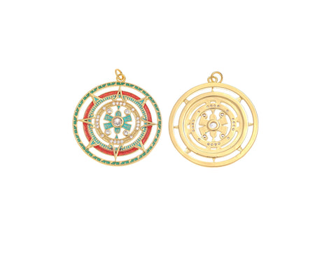 -18k Gold Colorful Starburst Pendant, North Star Charm, Gold Medallion Pendant, For earrings or Necklace, CPG1578