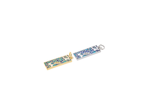 -18k Gold or Silver CZ Bezel Set Shiny Rectangle Blue Mosaic Charm, Everyday wear Dainty Charm, Minimalist Jewelry, Artsy, CPG1577 CPS1577